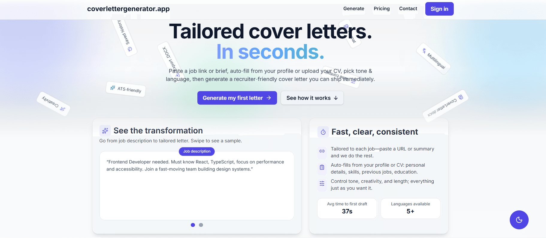 Cover Letter Generator - Tailored cover letters in seconds
